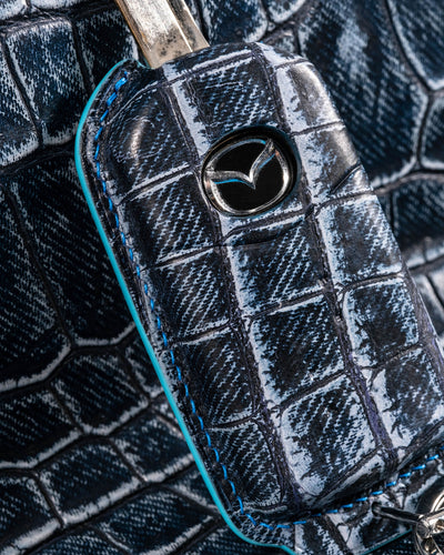 Bespoke Key Fob Cover in Denim Crocodile