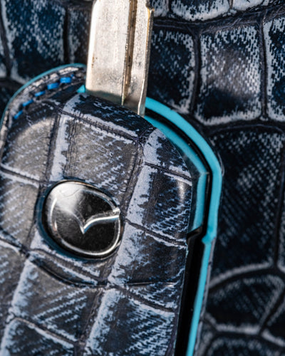 Bespoke Key Fob Cover in Denim Crocodile