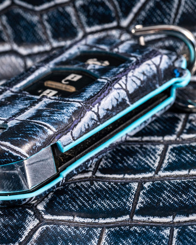 Bespoke Key Fob Cover in Denim Crocodile