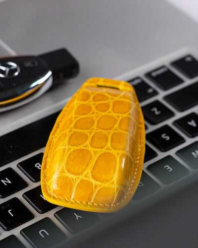 Bespoke Key Fob Cover in Yellow Crocodile