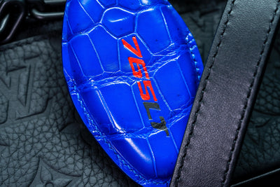 Bespoke Key Fob Cover in Electric Blue & Ferrari Red Crocodile