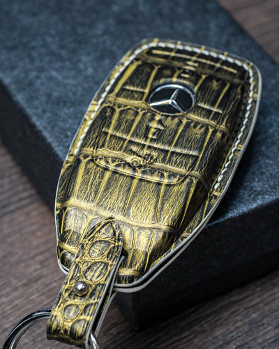 Bespoke Key Fob Cover in Gold Brushed Crocodile