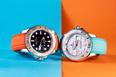 Solitaire Rubber straps in Zesty Orange and Turquoise Blue for Rolex Yacht-Master II 116621/126621 and 116622/16622