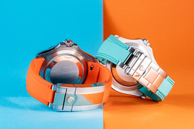 Solitaire Rubber straps in Zesty Orange and Turquoise Blue for Rolex Yacht-Master II 116621/126621 and 116622/16622