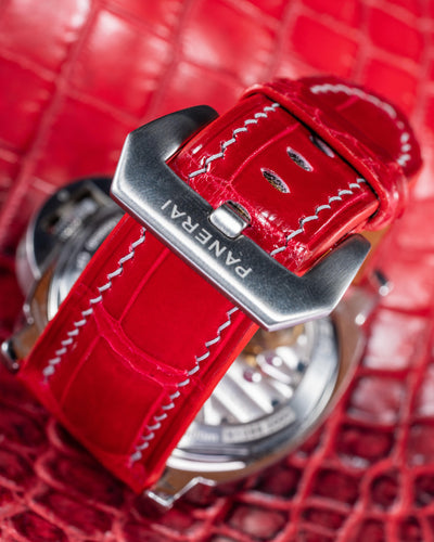 Bespoke Watch Strap in Ferrari Red Crocodile