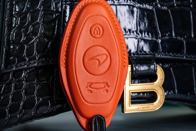 Bespoke Key Fob Cover in Orange Nappa & Black Crocodile