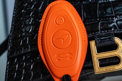 Bespoke Key Fob Cover in Orange Nappa & Black Crocodile