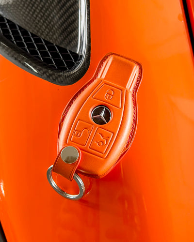 Bespoke Key Fob Cover in Orange Nappa