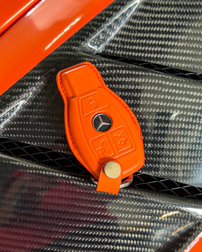 Bespoke Key Fob Cover in Orange Nappa