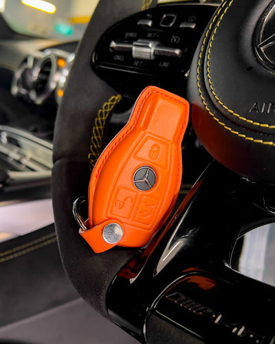 Bespoke Key Fob Cover in Orange Nappa