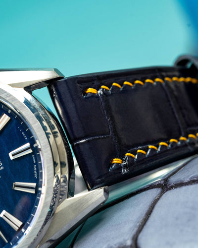 Bespoke Watch Strap in Navy Blue Crocodile