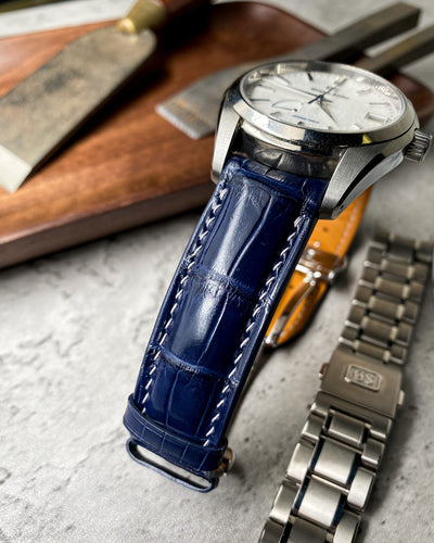 Bespoke Watch Strap in Navy Blue Crocodile