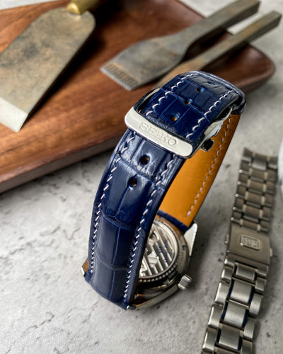 Bespoke Watch Strap in Navy Blue Crocodile