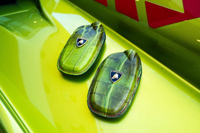 Bespoke Key Fob Covers in Apple Green Himalayan Crocodile