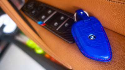 Bespoke Key Fob Cover in Electric Blue Crocodile