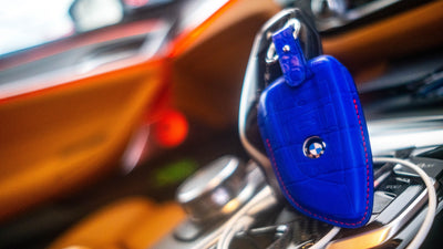 Bespoke Key Fob Cover in Electric Blue Crocodile