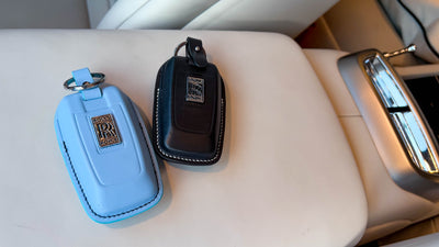 Bespoke Key Fob Covers in Black & Baby Blue Nappa