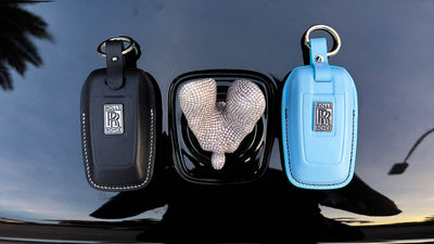 Bespoke Key Fob Covers in Black & Baby Blue Nappa