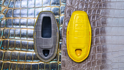 Bespoke Key Fob Covers in Olive Grey & Matte Yellow Crocodile