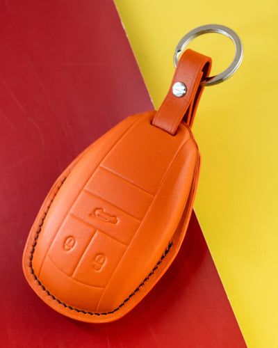 Bespoke Key Fob Cover in Orange Nappa