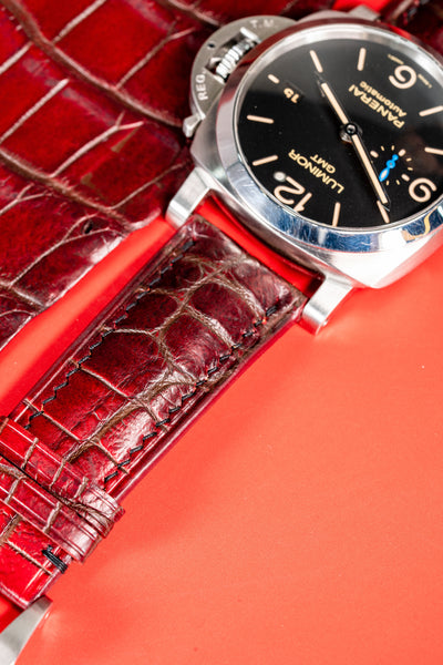 Bespoke Watch Strap in Flame Red Ombre Crocodile