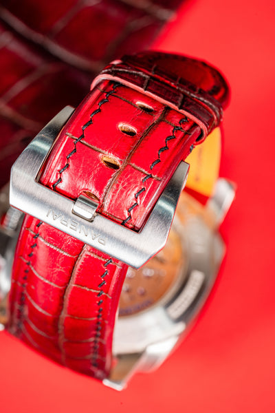 Bespoke Watch Strap in Flame Red Ombre Crocodile