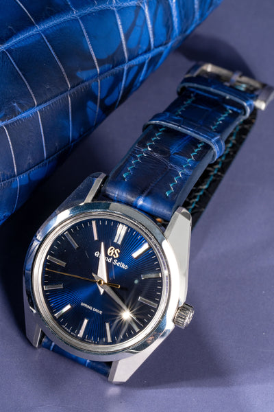 Bespoke Watch Strap in Tie Dye Blue Crocodile