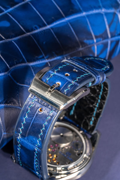 Bespoke Watch Strap in Tie Dye Blue Crocodile