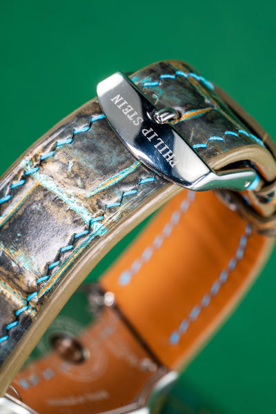 Bespoke Watch Strap in Gold Turquoise Crocodile