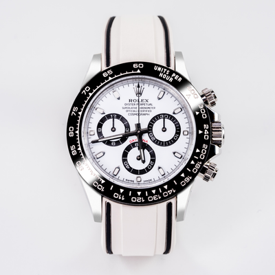 Solitaire Rubber straps in Cookie White for Rolex Daytona Panda 116500LN