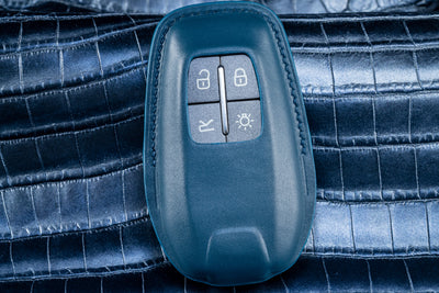 Bespoke Key Fob Cover in Navy Blue Nappa