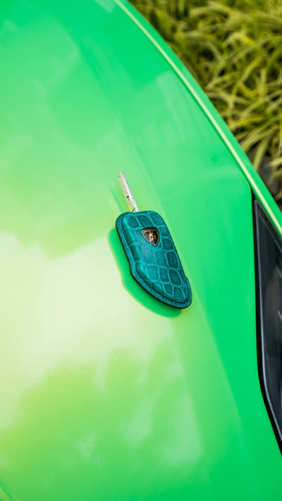 Bespoke Key Fob Cover in Emerald Green Crocodile