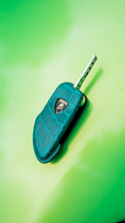 Bespoke Key Fob Cover in Emerald Green Crocodile