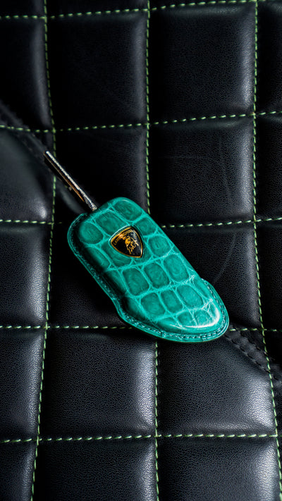 Bespoke Key Fob Cover in Emerald Green Crocodile