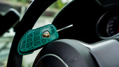 Bespoke Key Fob Cover in Emerald Green Crocodile