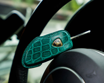 Bespoke Key Fob Covers in Green & Yellow Crocodile