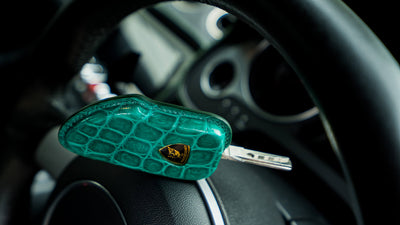 Bespoke Key Fob Cover in Emerald Green Crocodile