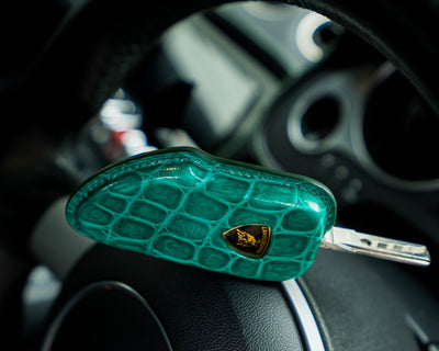 Bespoke Key Fob Covers in Green & Yellow Crocodile