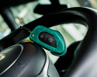 Bespoke Key Fob Covers in Green & Yellow Crocodile