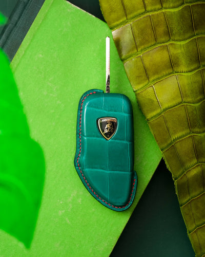 Bespoke Key Fob Cover in Emerald Green Crocodile