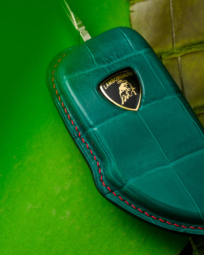 Bespoke Key Fob Cover in Emerald Green Crocodile