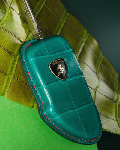 Bespoke Key Fob Cover in Emerald Green Crocodile