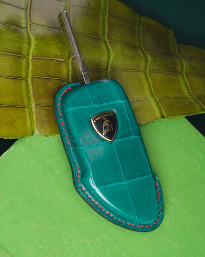 Bespoke Key Fob Cover in Emerald Green Crocodile