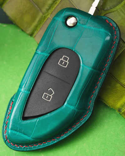 Bespoke Key Fob Cover in Emerald Green Crocodile