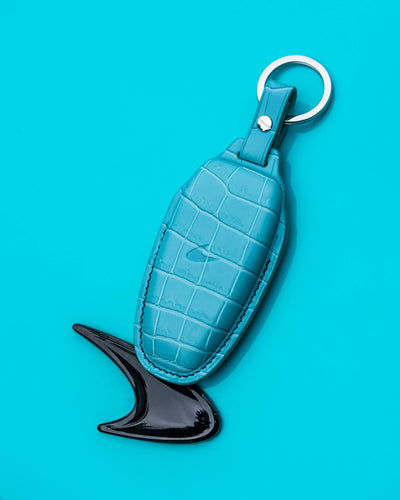 Bespoke Key Fob Cover in Turquoise Blue Crocodile