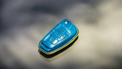 Bespoke Key Fob Cover in Turquoise Blue Crocodile