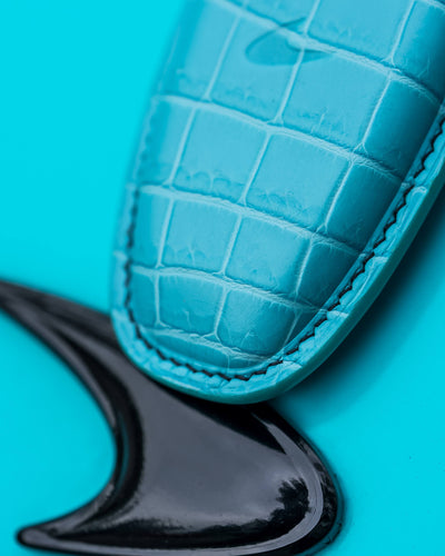 Bespoke Key Fob Cover in Turquoise Blue Crocodile