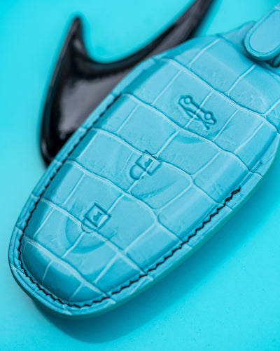 Bespoke Key Fob Cover in Turquoise Blue Crocodile