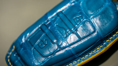 Bespoke Key Fob Cover in Turquoise Blue Crocodile