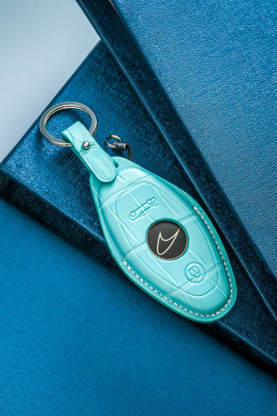 Bespoke Key Fob Cover in Turquoise Blue Crocodile